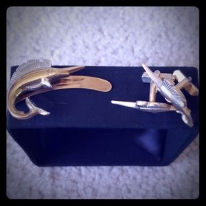 Vintage Swordfish Cufflinks & Tie Clip